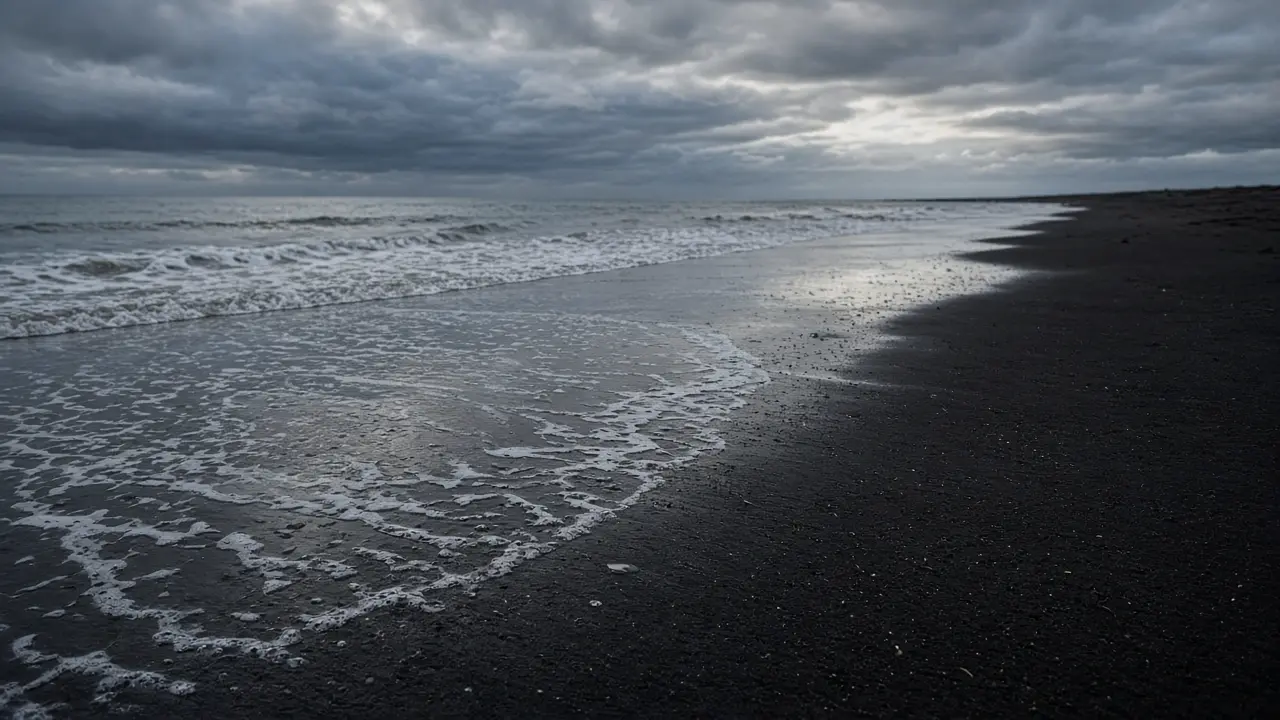 Sea washing onto a black-sand shore
